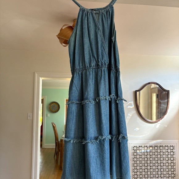 Spenser Jeremy Sleeveless Tierred Ruffle\fringe Denim Dress--8 - Picture 1 of 1